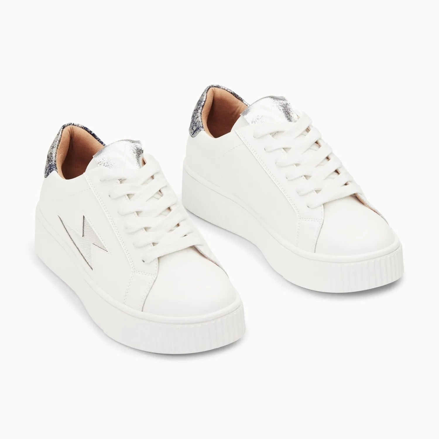 Vanessa Wu Sneakers>Baskets Eclair Joy Blanc Et Argent A Lacets