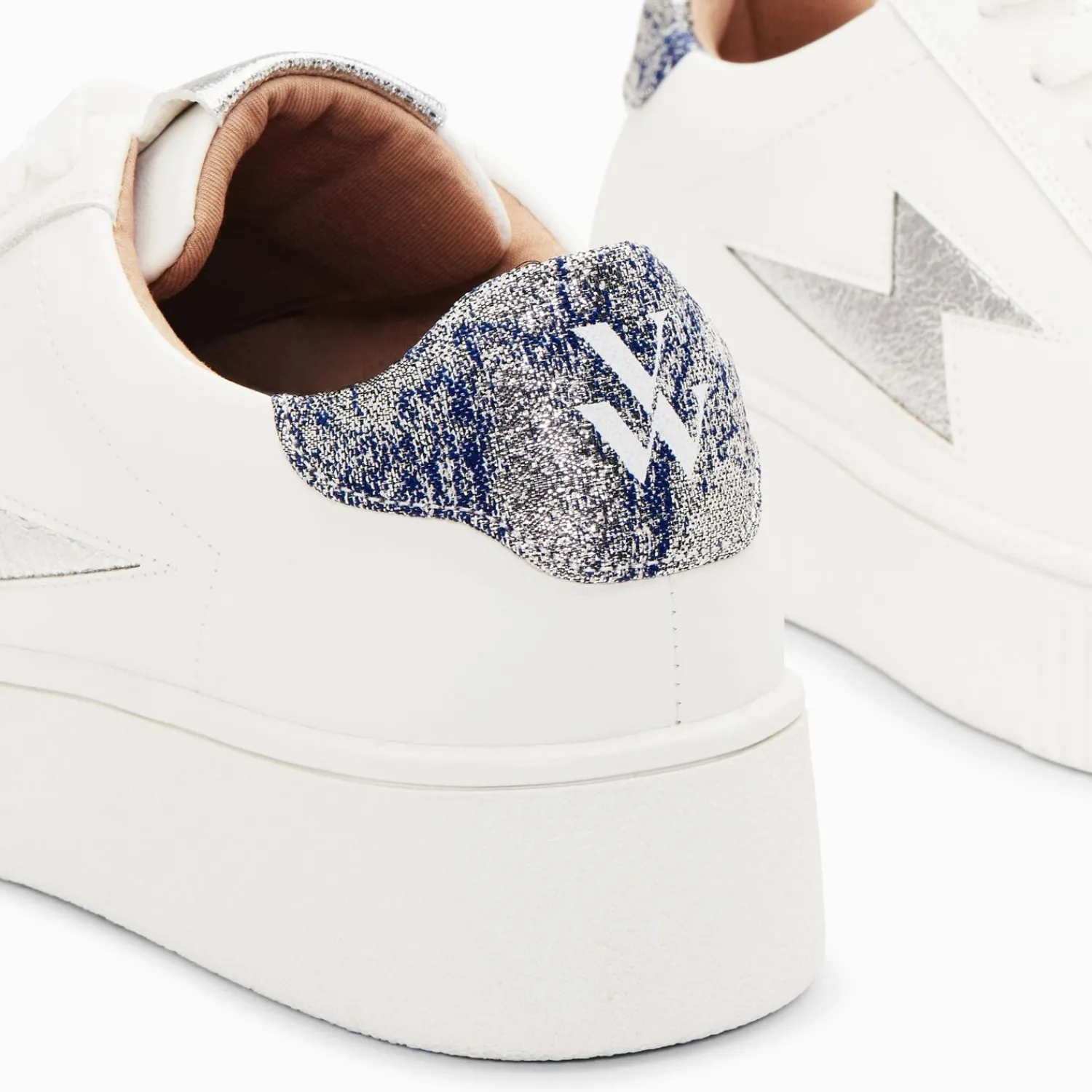 Vanessa Wu Sneakers>Baskets Eclair Joy Blanc Et Argent A Lacets