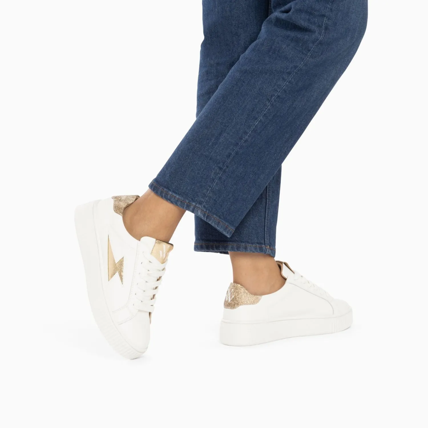 Vanessa Wu Sneakers>Baskets Eclair Joy Blanc Et Or A Lacets