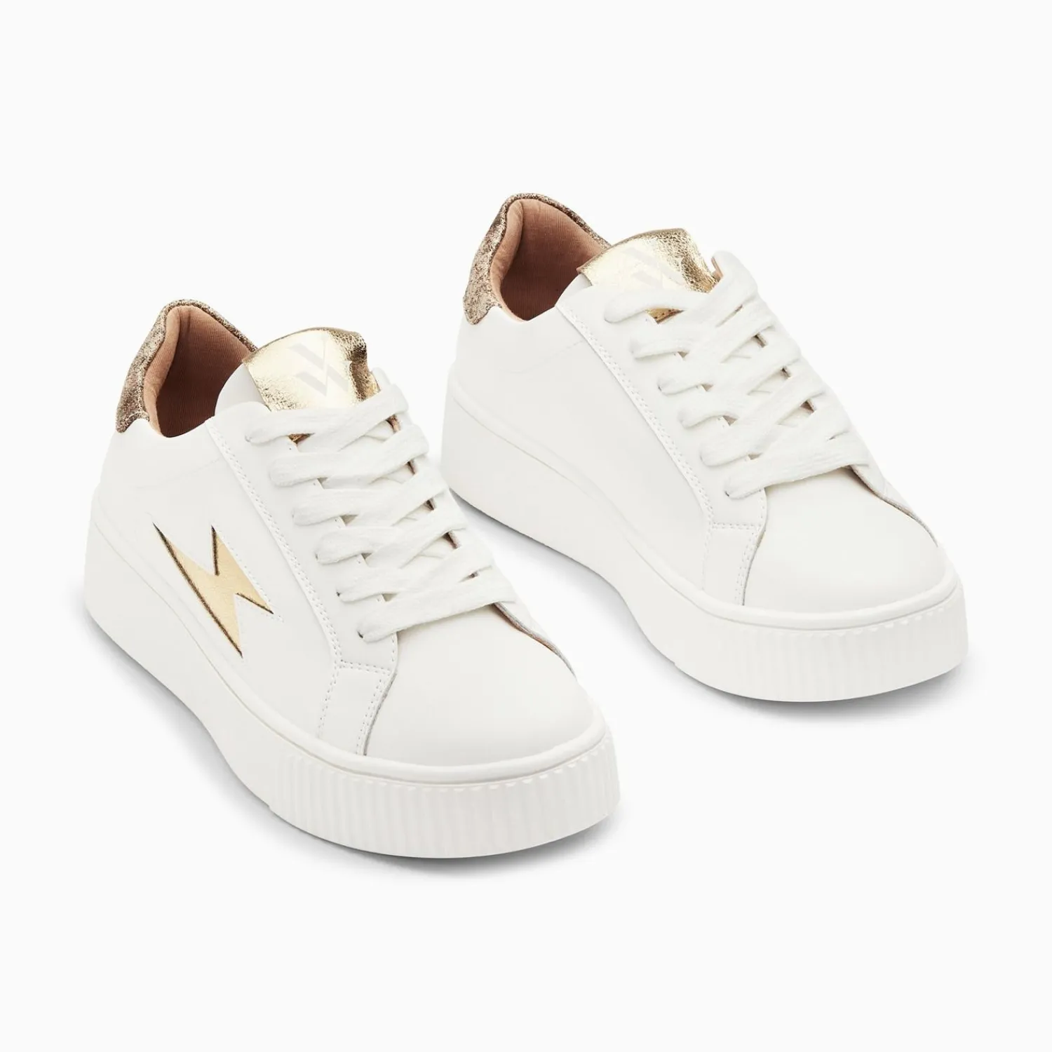 Vanessa Wu Sneakers>Baskets Eclair Joy Blanc Et Or A Lacets