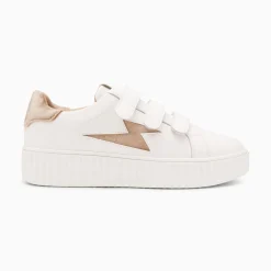 Vanessa Wu Sneakers>Baskets Eclair Kim Blanc Et Bronze Effet Velours A Scratchs