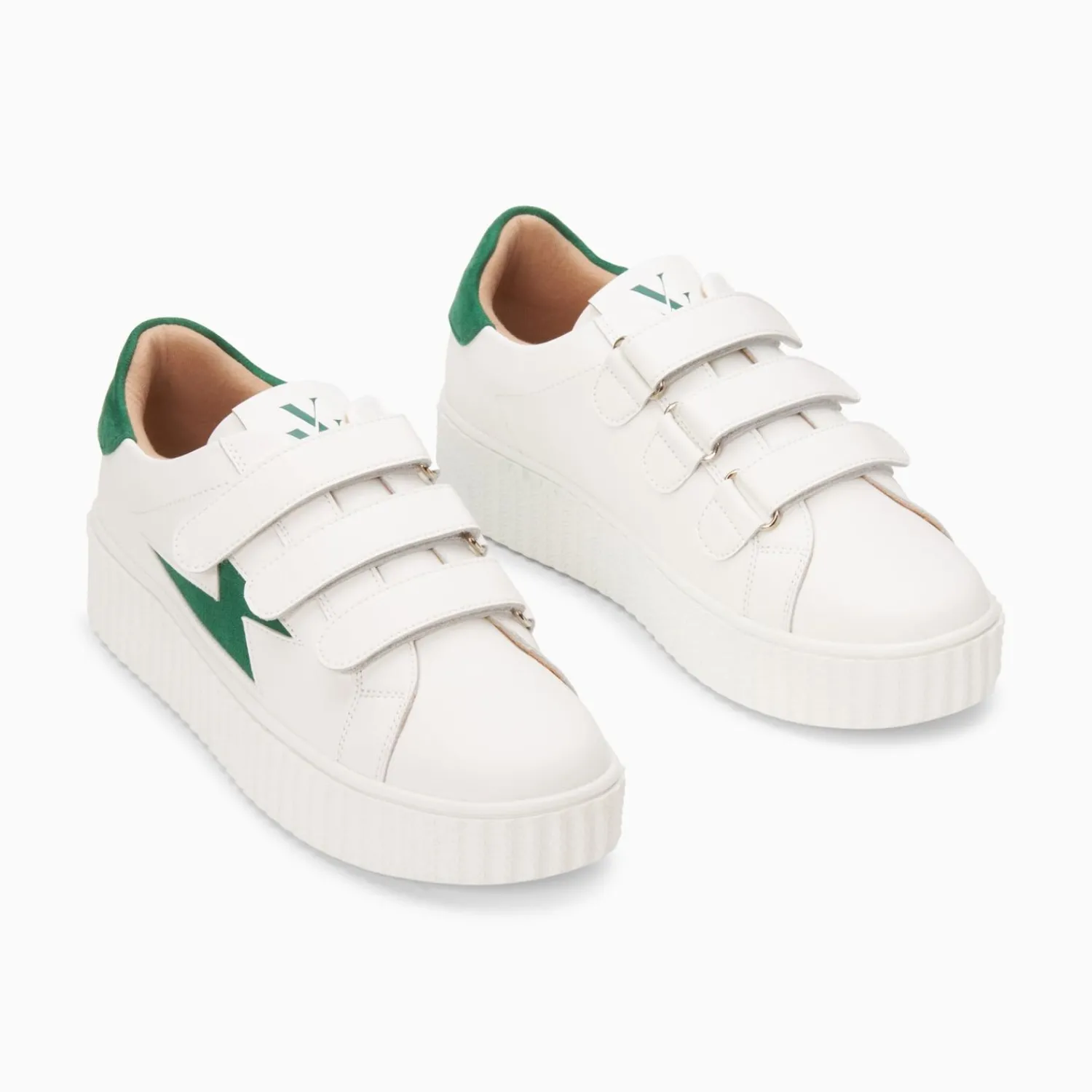 Vanessa Wu Sneakers>Baskets Eclair Kim Blanc Et Vert Fonce A Scratchs