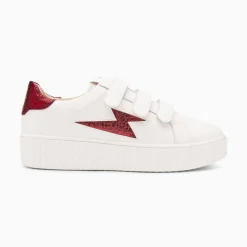 Vanessa Wu Sneakers>Baskets Eclair Kim Blanc Et Bordeaux Metallise A Scratchs