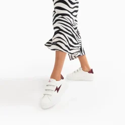 Vanessa Wu Sneakers>Baskets Eclair Kim Blanc Et Bordeaux Metallise A Scratchs