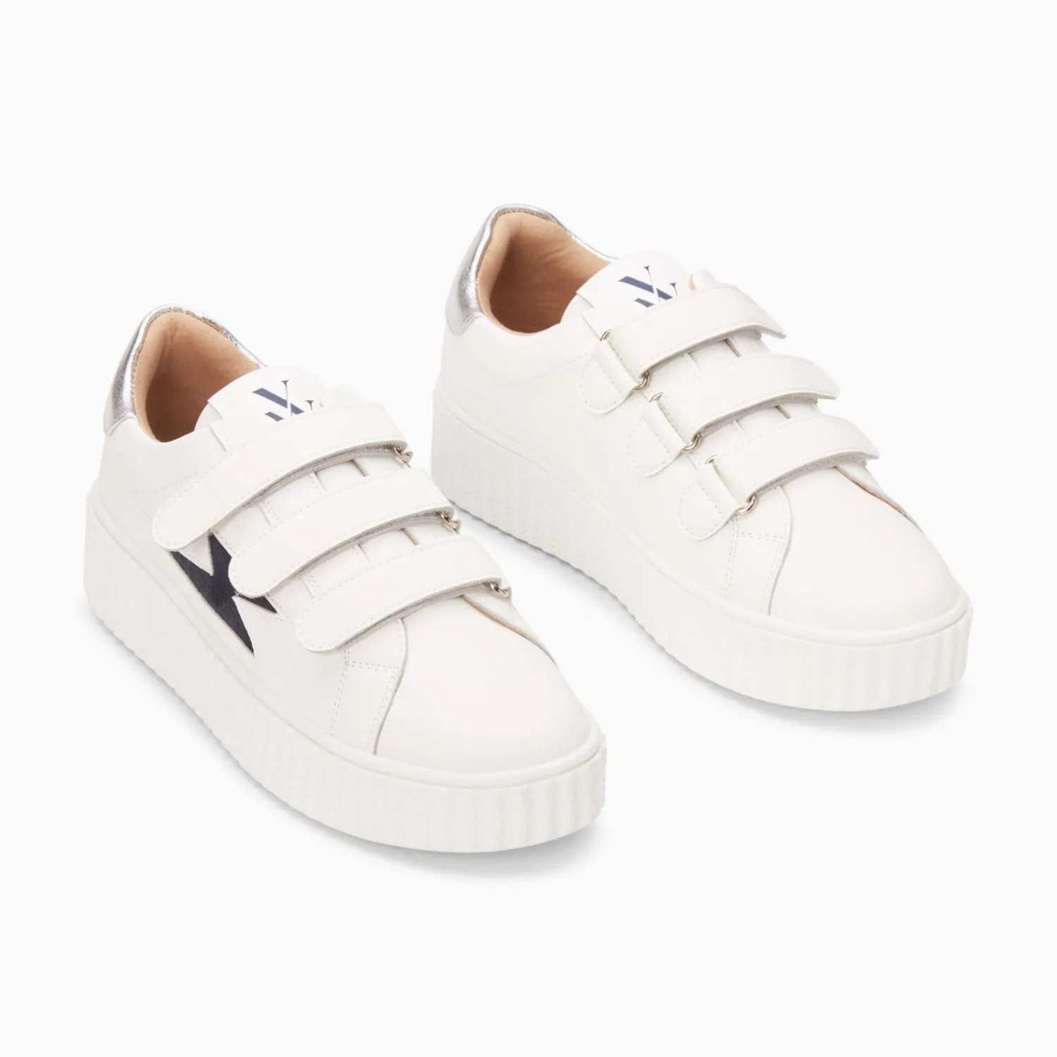 Vanessa Wu Sneakers>Baskets Eclair Kim Blanc Et Bleu Marine A Scratchs