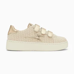 Vanessa Wu Sneakers>Baskets Eclair Louise Beige Et Or A Scratchs