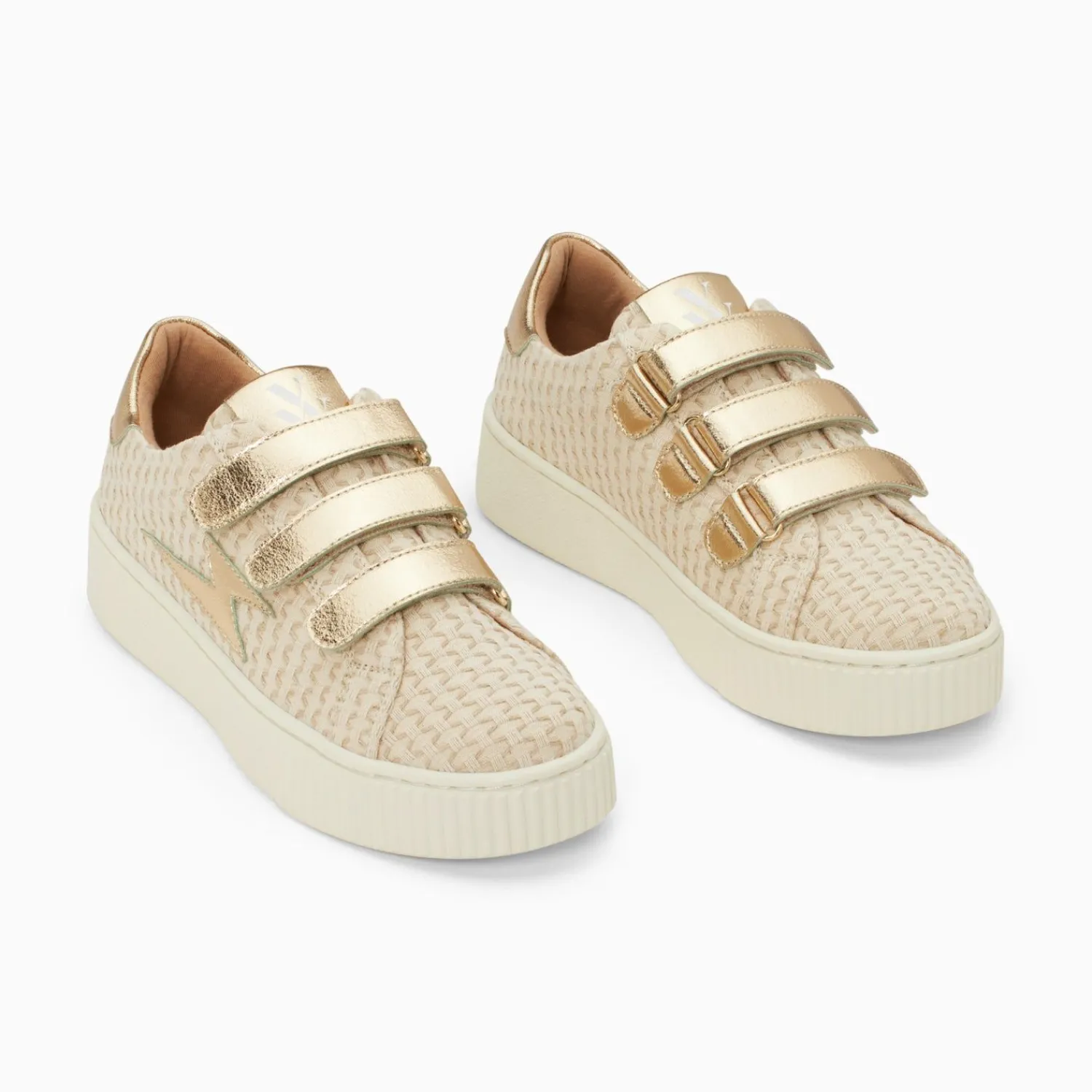Vanessa Wu Sneakers>Baskets Eclair Louise Beige Et Or A Scratchs