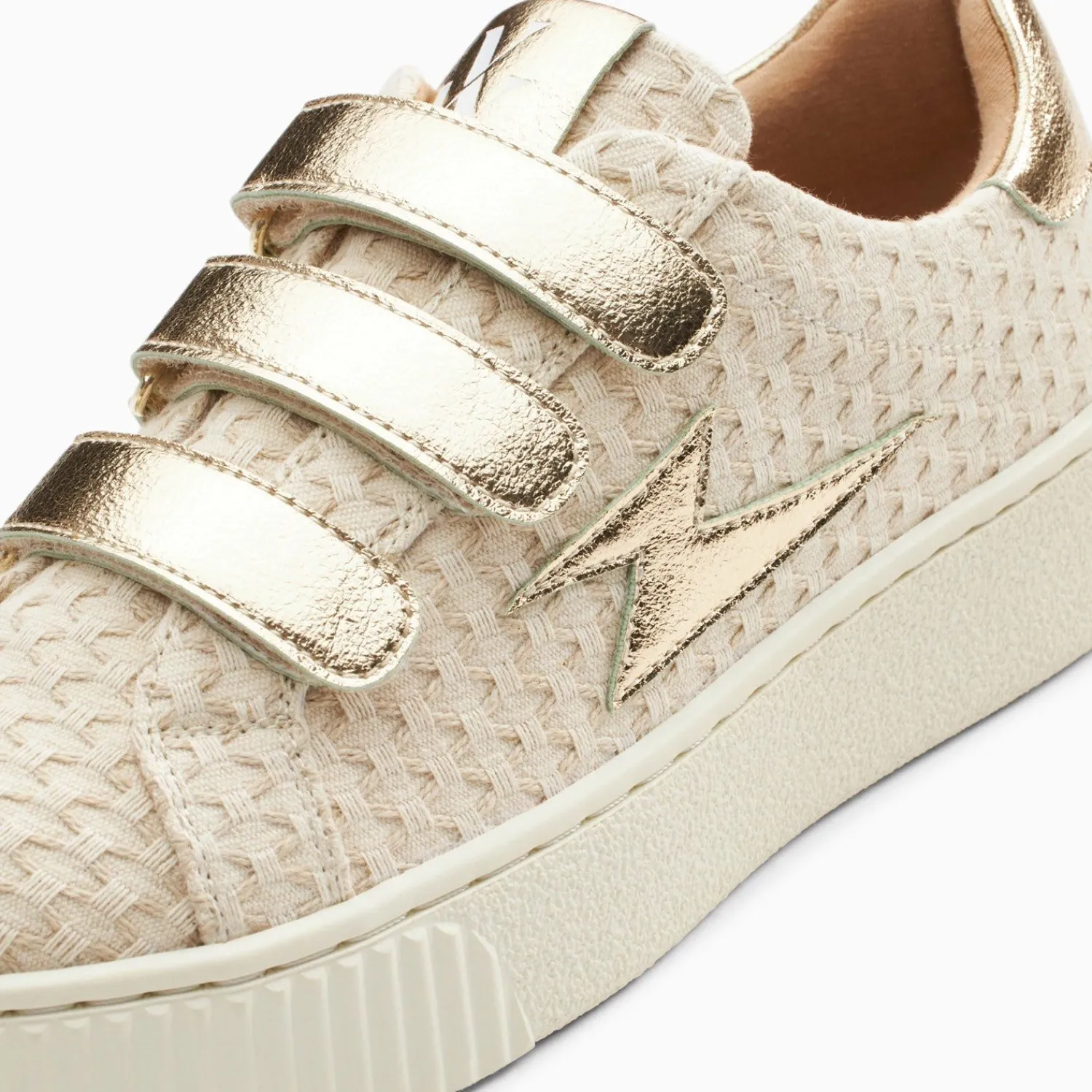 Vanessa Wu Sneakers>Baskets Eclair Louise Beige Et Or A Scratchs