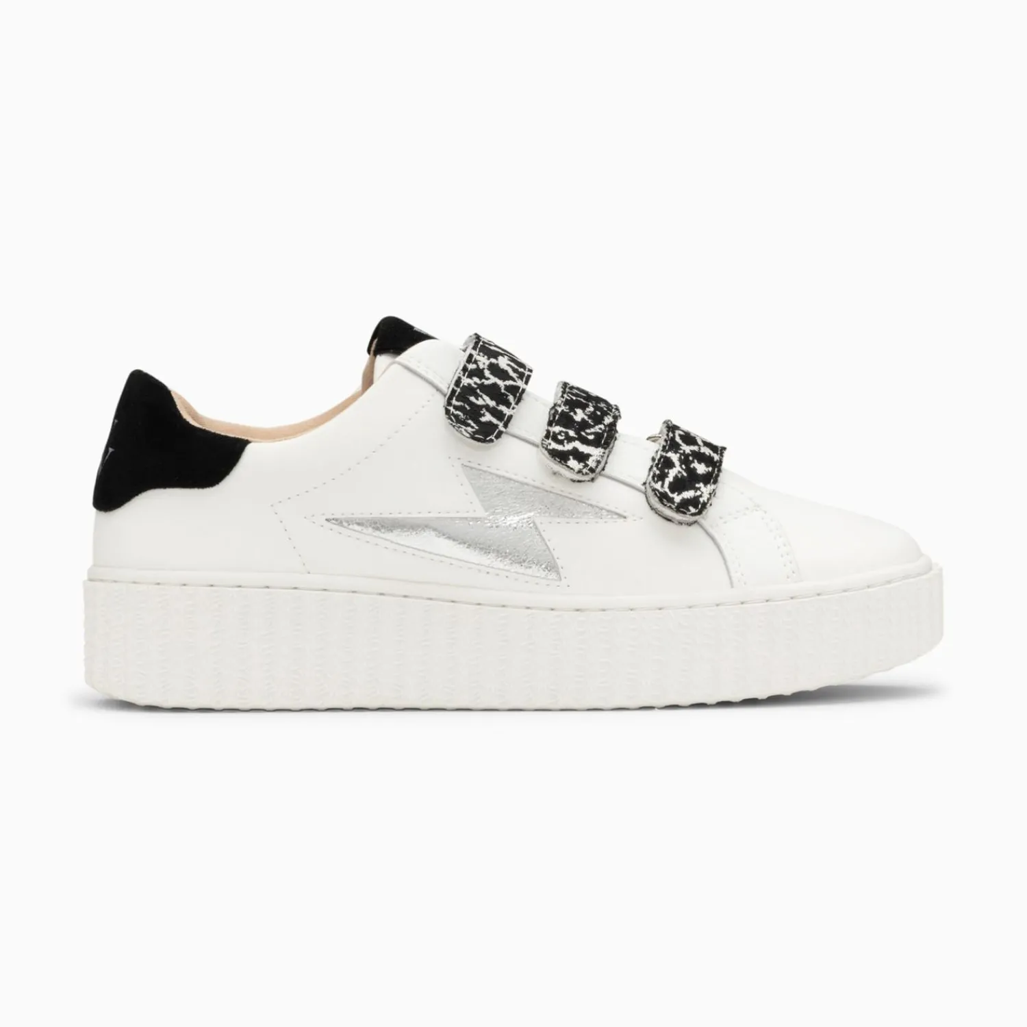 Vanessa Wu Sneakers>Baskets Eclair Lyanna Blanc Et Argent A Scratchs Leopard Noirs
