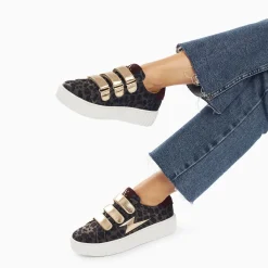 Vanessa Wu Sneakers>Baskets Eclair Maelle Leopard Et Or A Scratchs