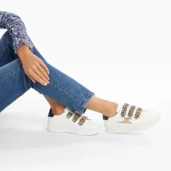 Vanessa Wu Sneakers>Baskets Eclair Maggie Blanc Et Or A Scratchs Leopard