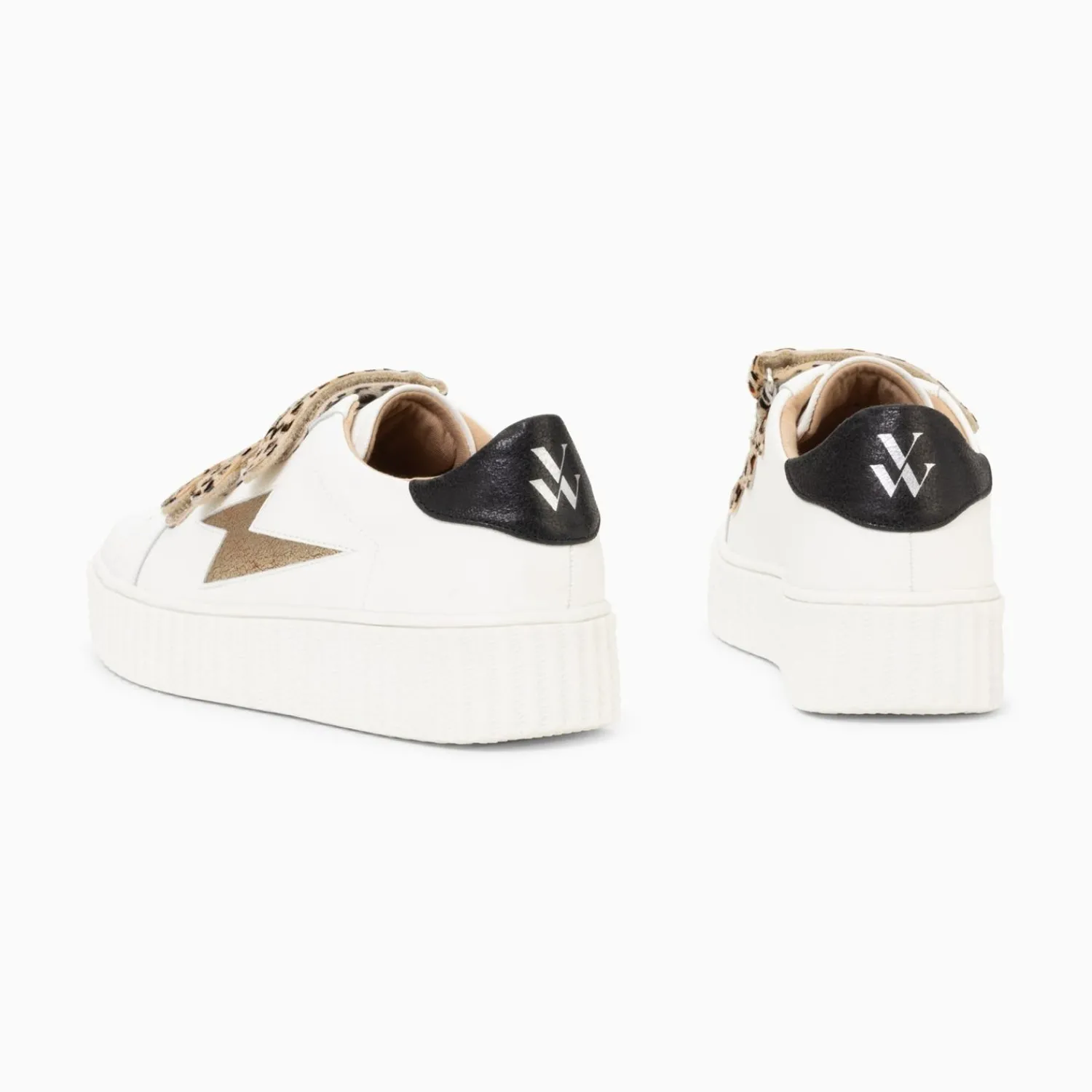 Vanessa Wu Sneakers>Baskets Eclair Maggie Blanc Et Or A Scratchs Leopard