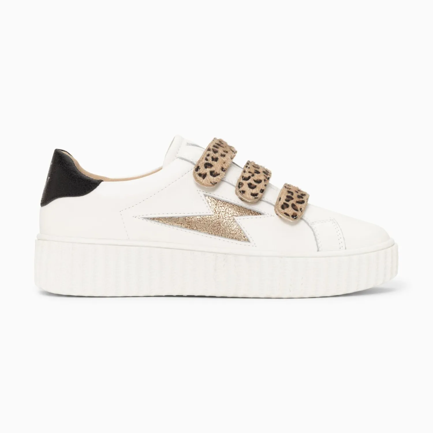 Vanessa Wu Sneakers>Baskets Eclair Maggie-Jane Blanc Et Or En Cuir A Scratchs Leopard