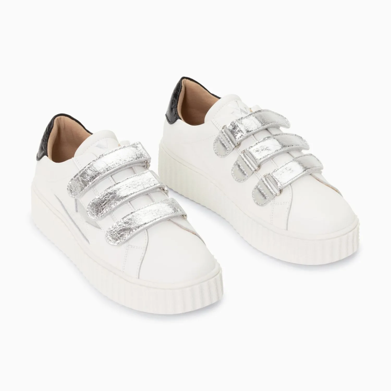 Vanessa Wu Sneakers>Baskets Eclair Marilou Blanc Et Argent A Scratchs