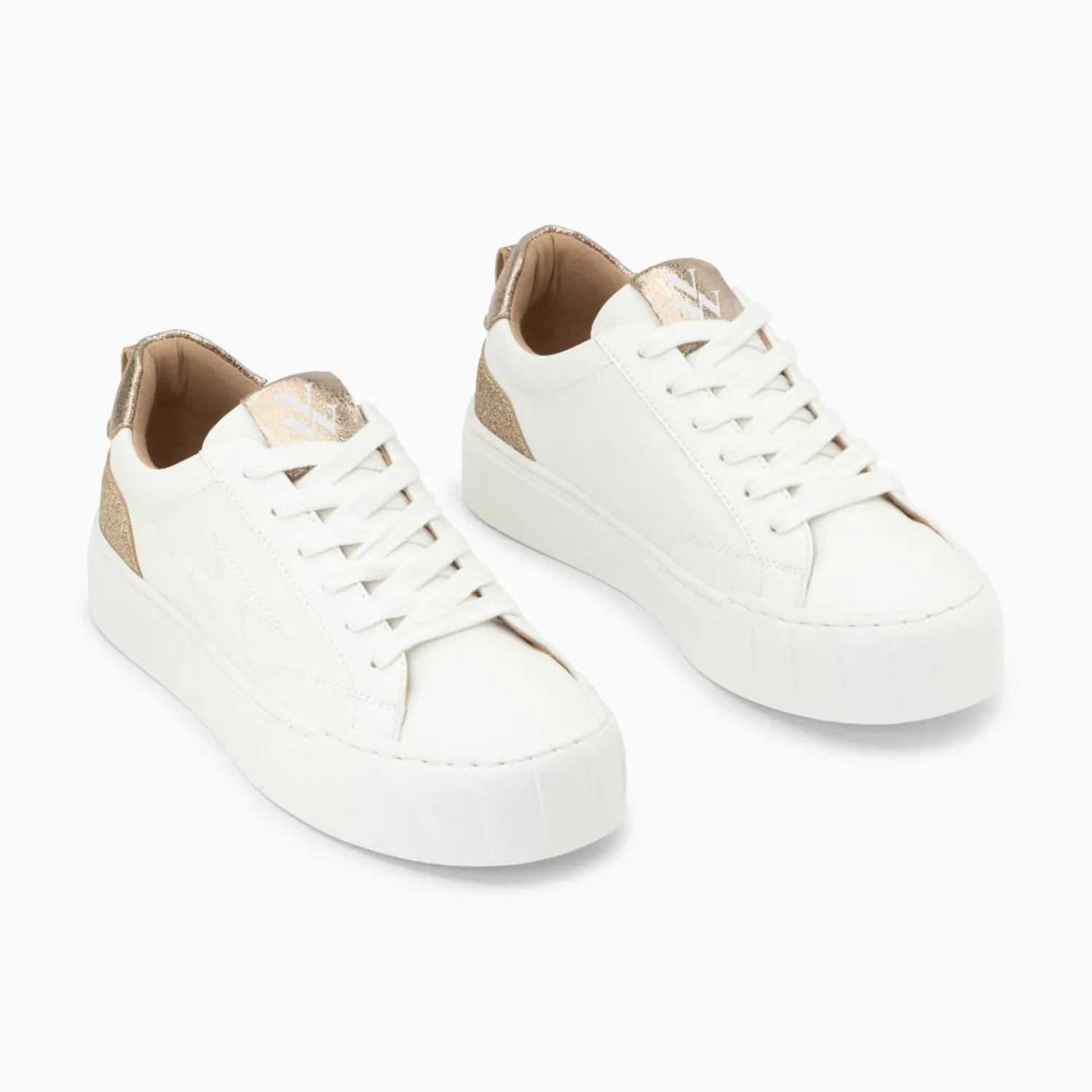 Vanessa Wu Sneakers>Baskets Eclair Miley Blanc Et Or A Lacets