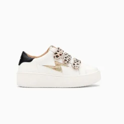 Vanessa Wu Sneakers>Baskets Eclair Mini Maggie Blanc Et Or A Scratchs Leopard