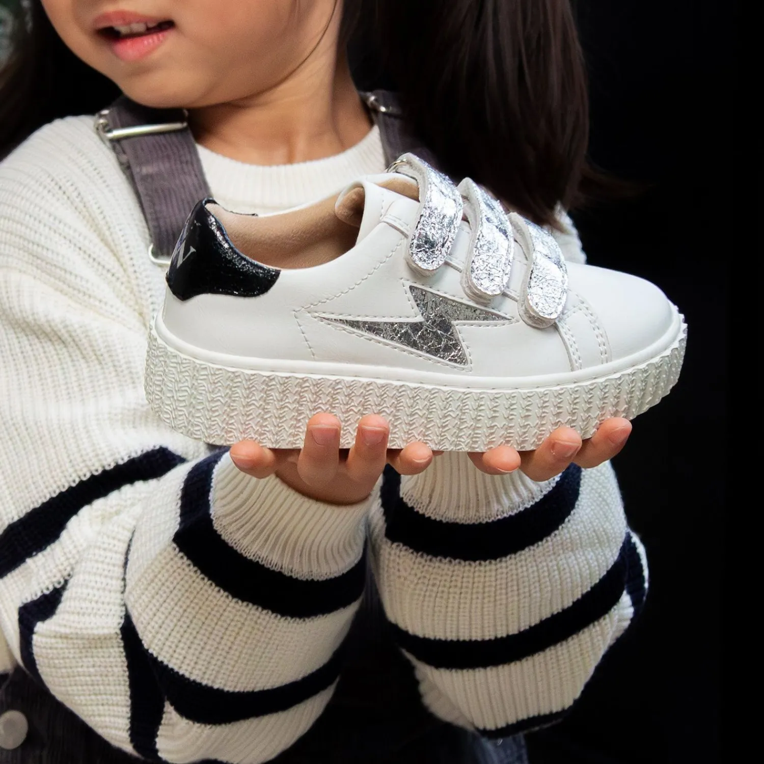 Vanessa Wu Sneakers>Baskets Eclair Mini Marilou Blanc Et Argent A Scratchs