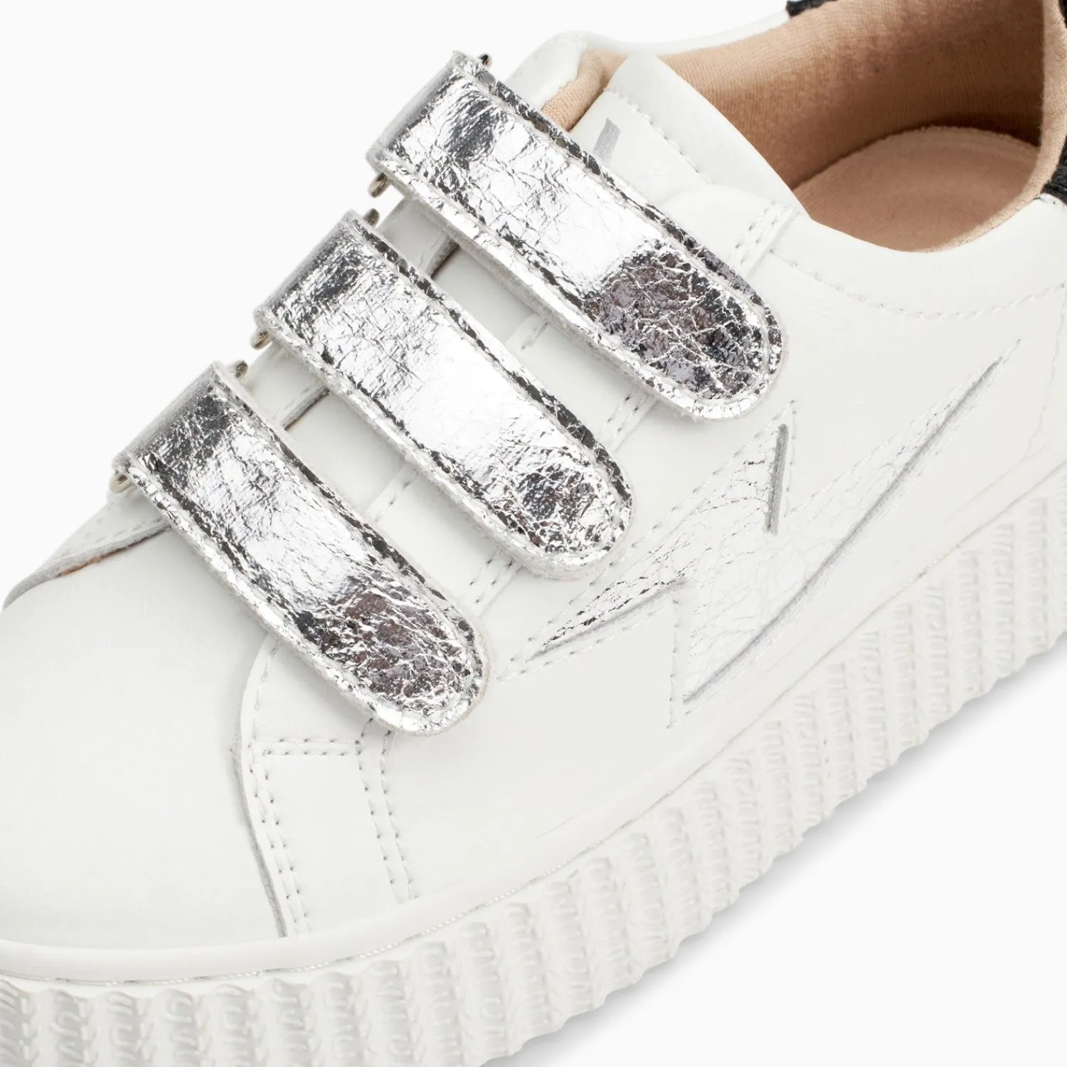 Vanessa Wu Sneakers>Baskets Eclair Mini Marilou Blanc Et Argent A Scratchs