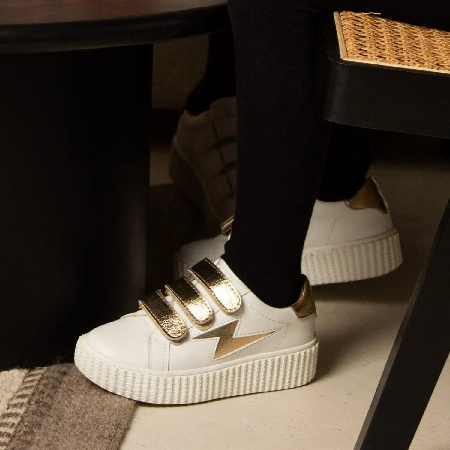 Vanessa Wu Sneakers>Baskets Eclair Mini Marilou Blanc Et Or A Scratchs