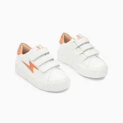 Vanessa Wu Sneakers>Baskets Eclair Mini Vicky Blanc Et Orange A Scratchs