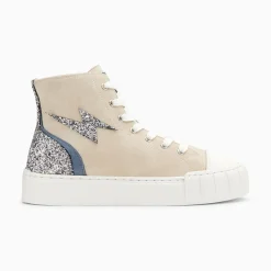 Vanessa Wu Sneakers>Baskets Eclair Mucella Montantes Beige Et Argent Glitter