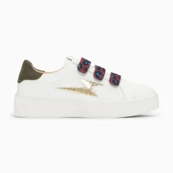 Vanessa Wu Sneakers>Baskets Eclair Noura Blanc Et Or A Scratchs Leopard