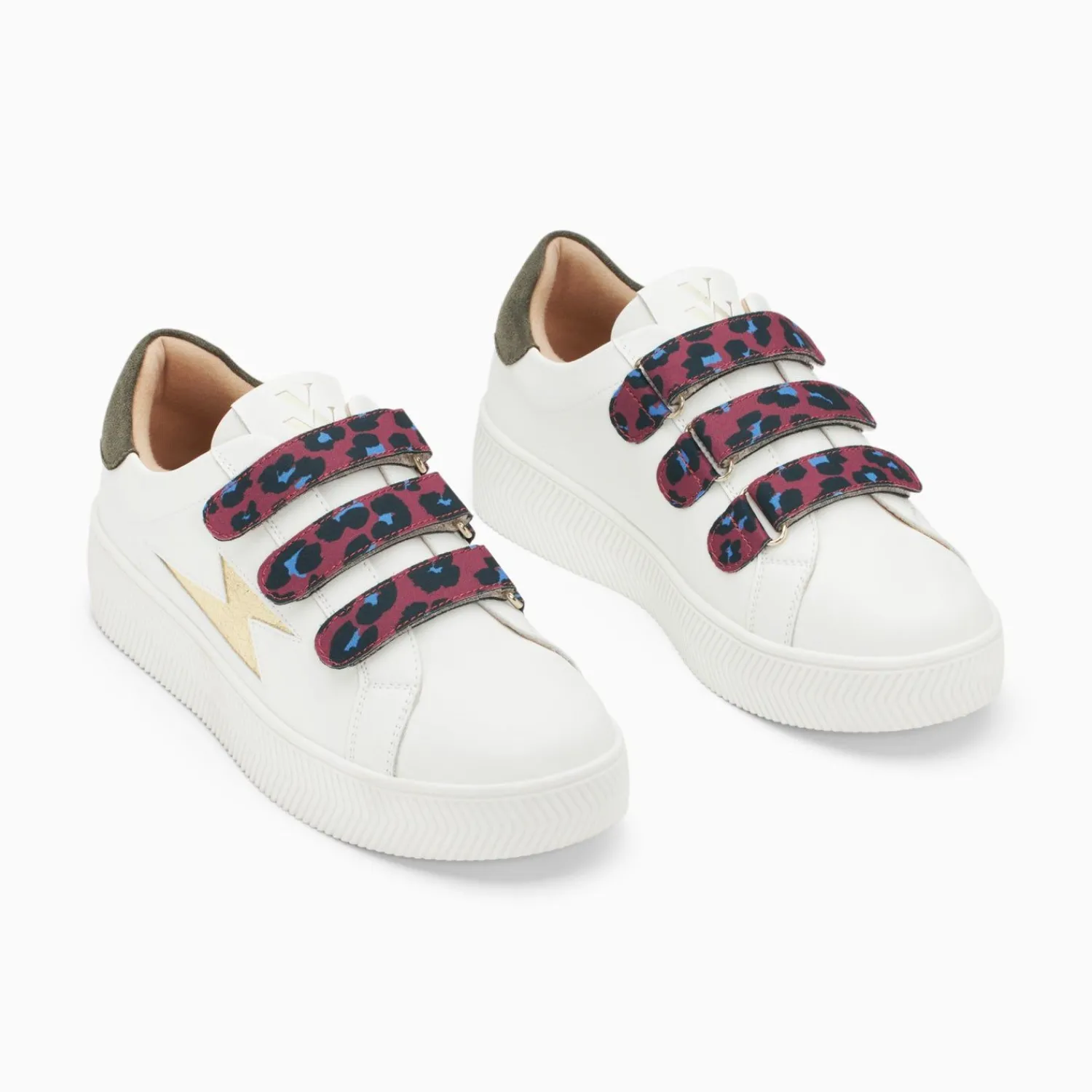 Vanessa Wu Sneakers>Baskets Eclair Noura Blanc Et Or A Scratchs Leopard