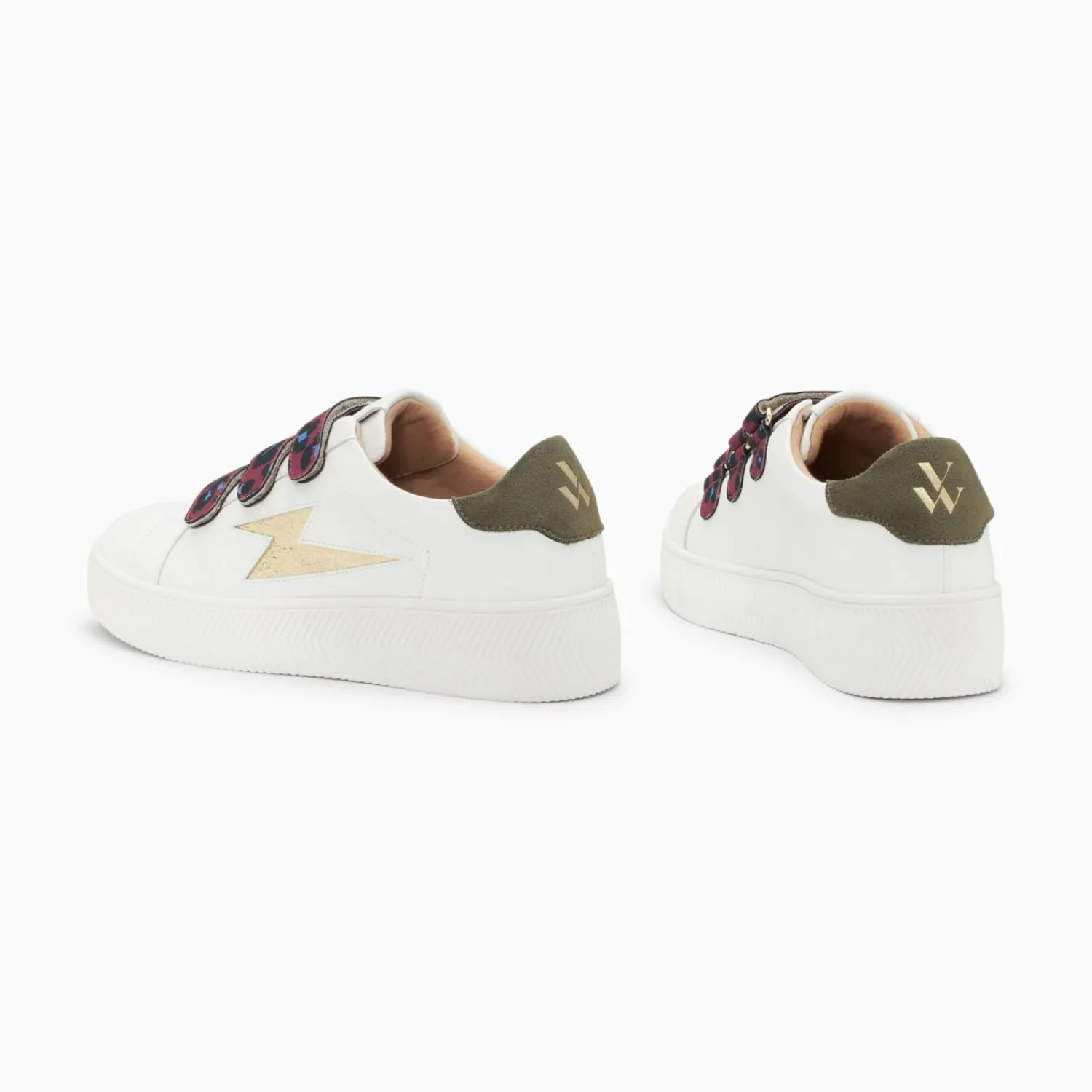 Vanessa Wu Sneakers>Baskets Eclair Noura Blanc Et Or A Scratchs Leopard