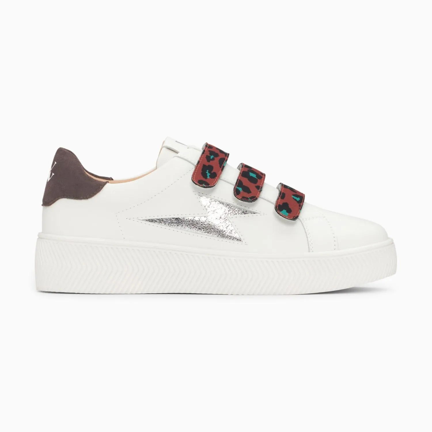 Vanessa Wu Sneakers>Baskets Eclair Noura Blanc Et Argent A Scratchs Leopard