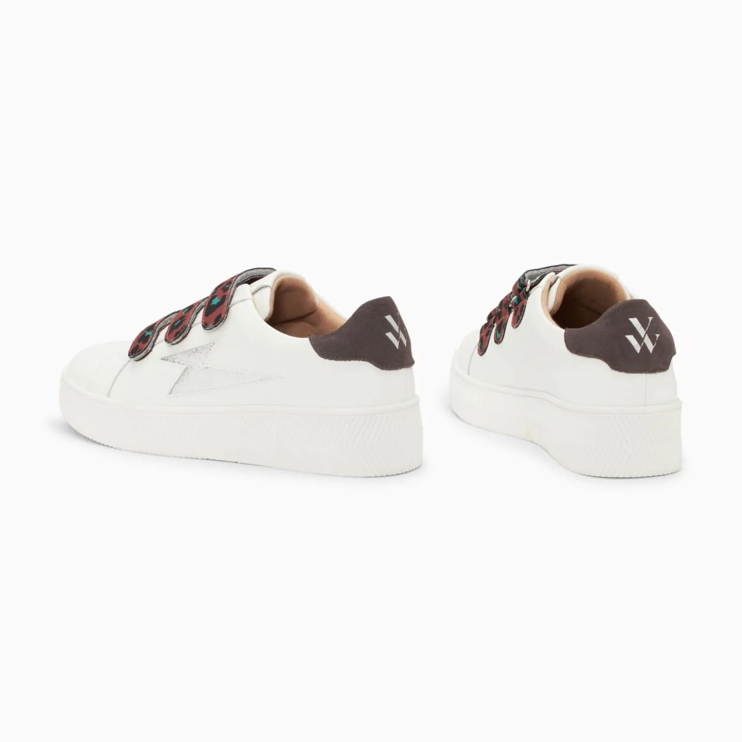 Vanessa Wu Sneakers>Baskets Eclair Noura Blanc Et Argent A Scratchs Leopard