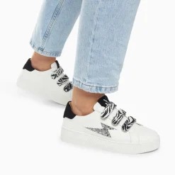 Vanessa Wu Sneakers>Baskets Eclair Noura Blanc Et Argent A Scratchs Zebre