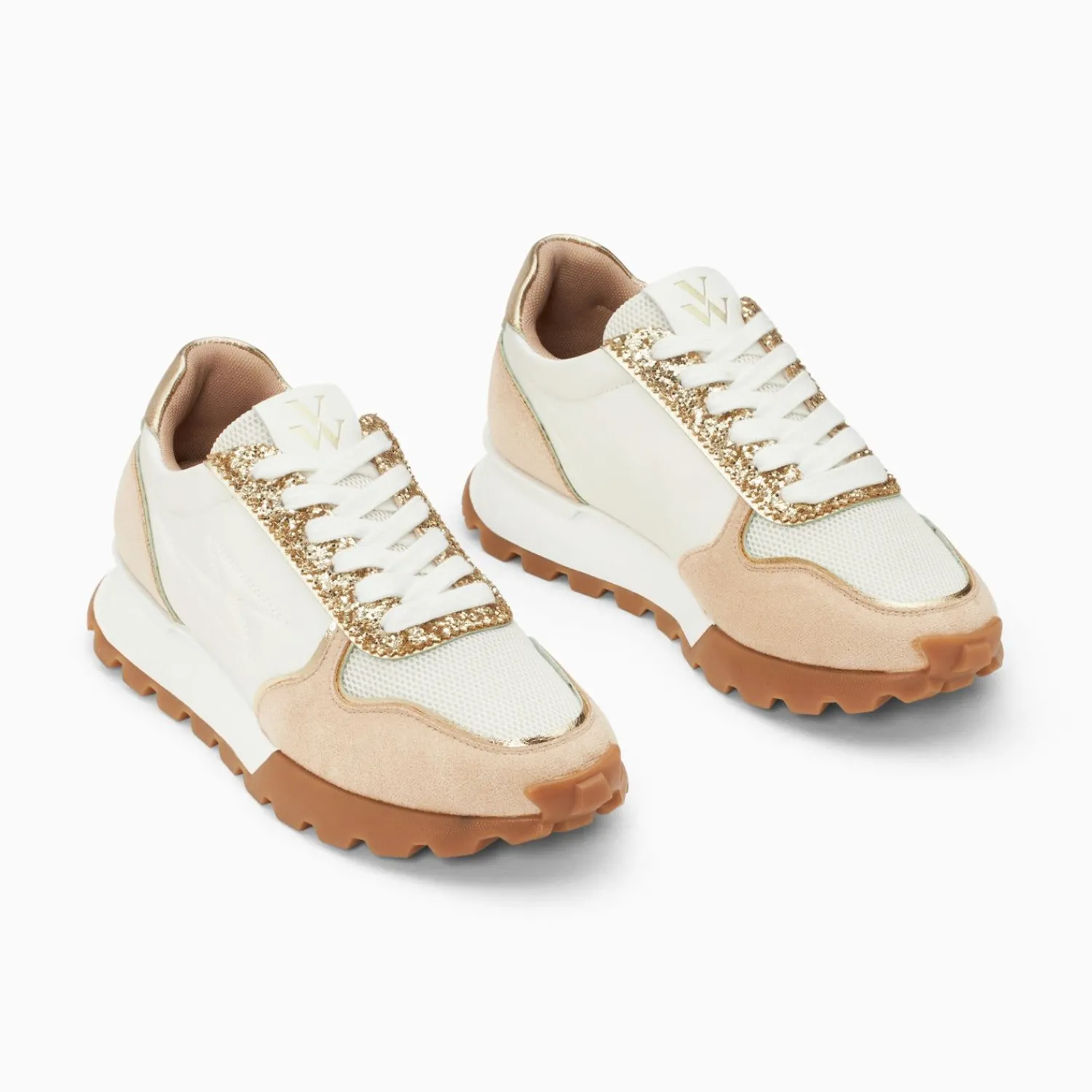 Vanessa Wu Sneakers>Baskets Eclair Paola Beige Et Or A Semelle Running