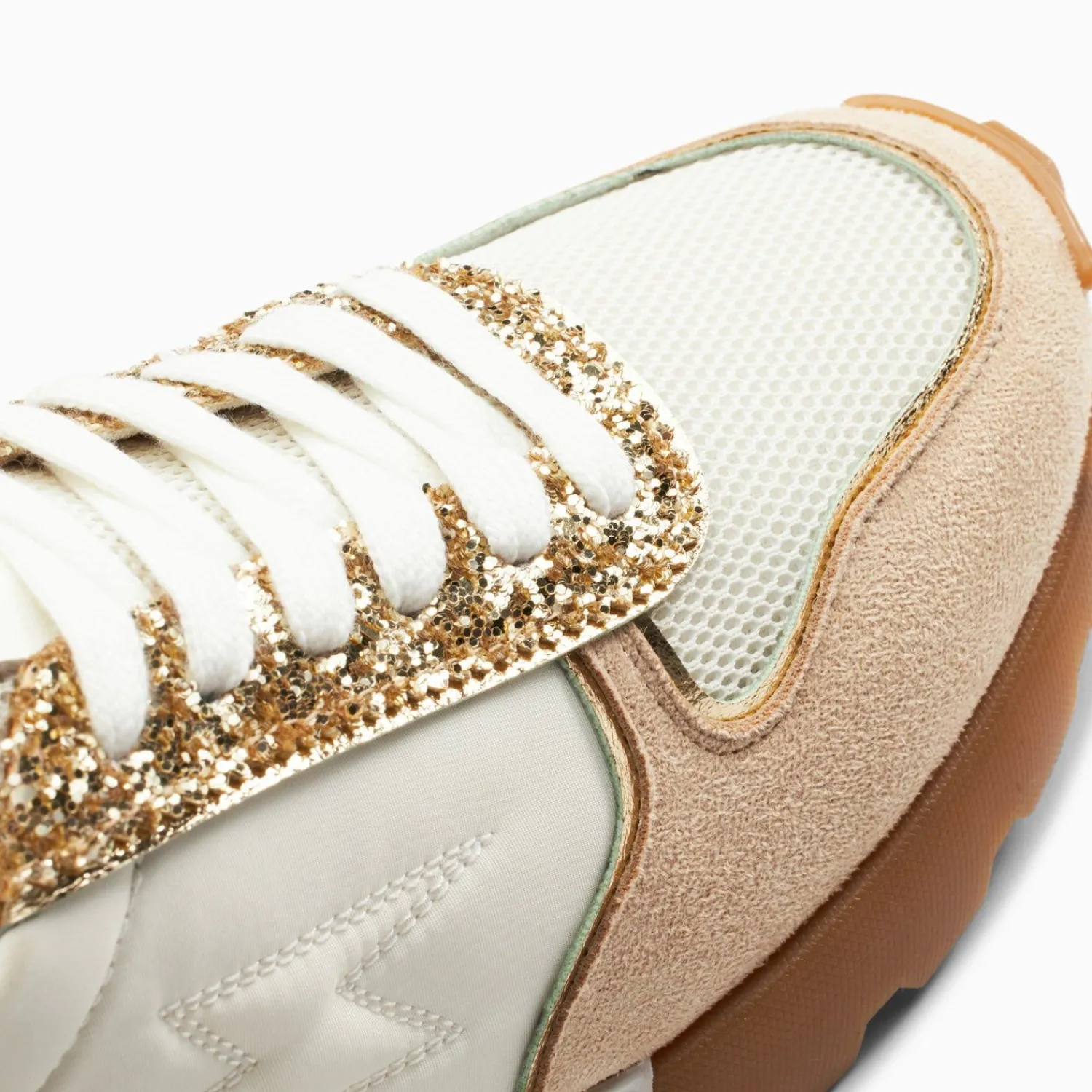 Vanessa Wu Sneakers>Baskets Eclair Paola Beige Et Or A Semelle Running
