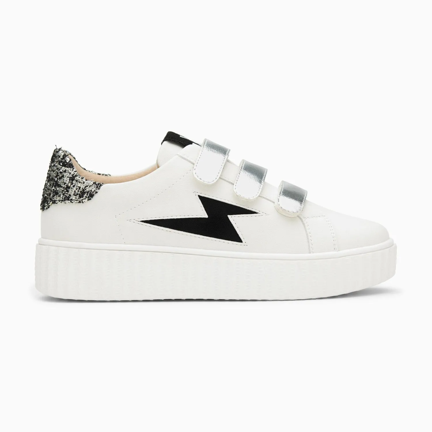 Vanessa Wu Sneakers>Baskets Eclair Pomeline Blanc Et Noir A Scratchs Argent