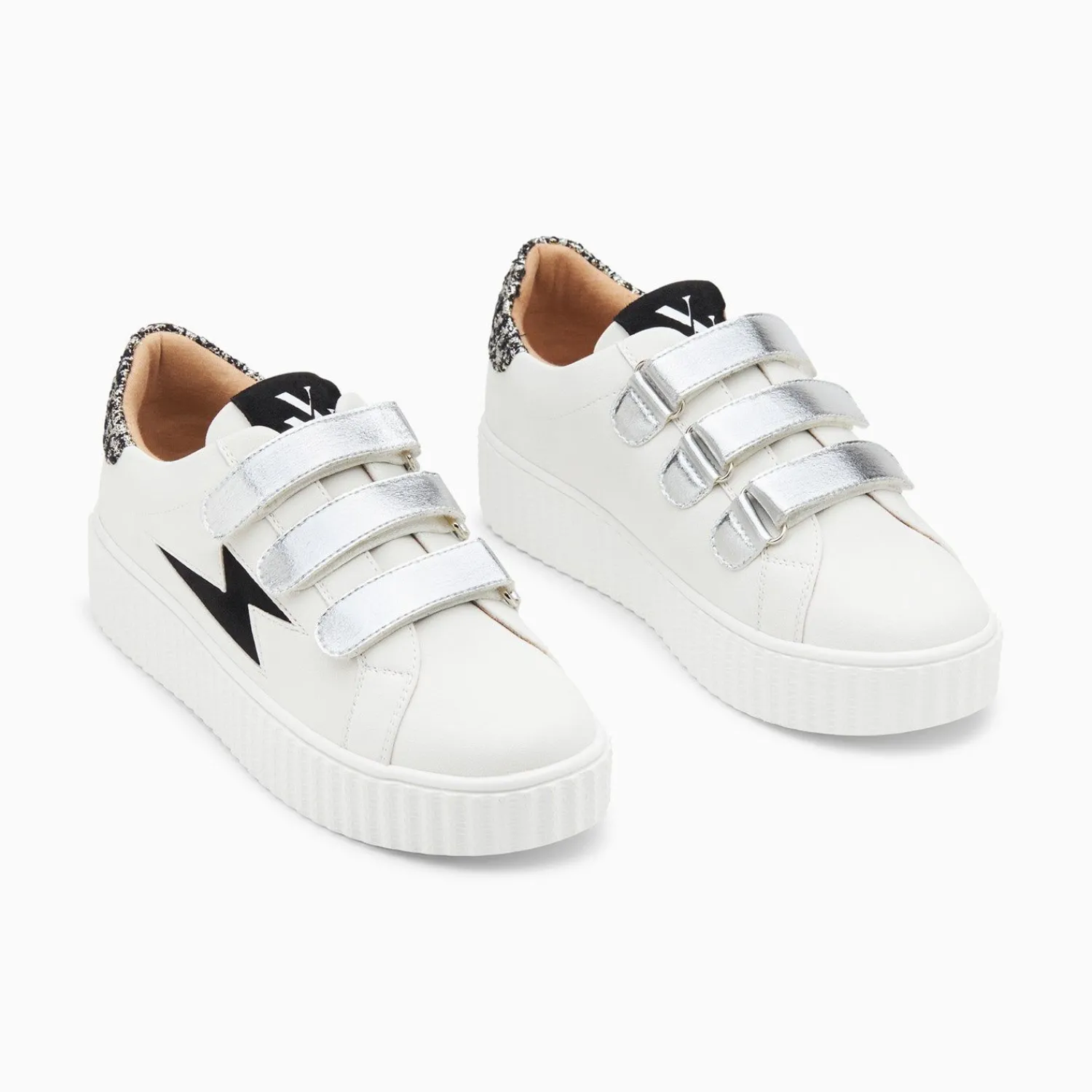 Vanessa Wu Sneakers>Baskets Eclair Pomeline Blanc Et Noir A Scratchs Argent