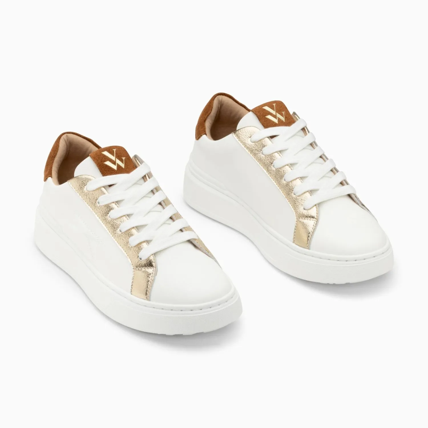 Vanessa Wu Sneakers>Baskets Eclair Romane Blanc Et Camel A Lacets