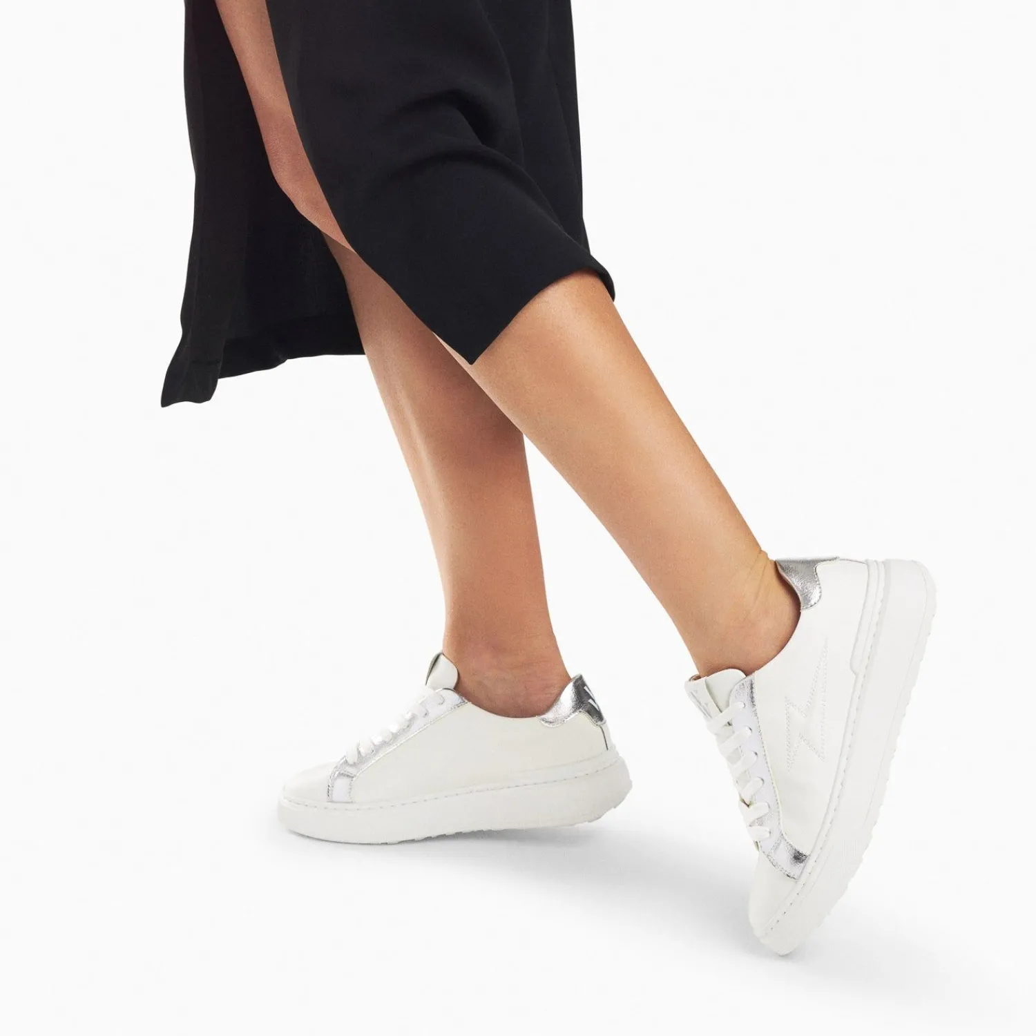 Vanessa Wu Sneakers>Baskets Eclair Romane Blanc Et Argent A Lacets
