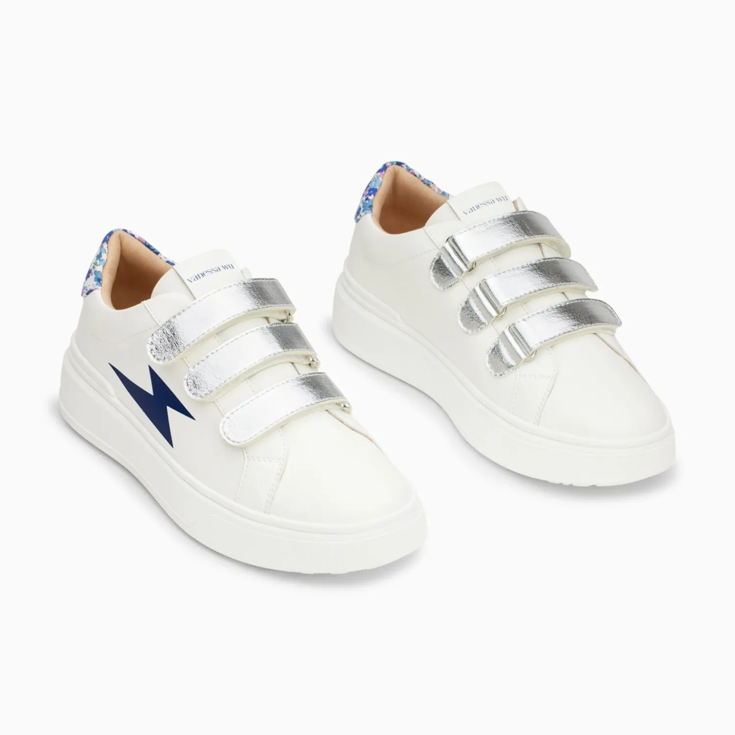 Vanessa Wu Sneakers>Baskets Eclair Salome Blanc Et Bleu A Scratchs Argent