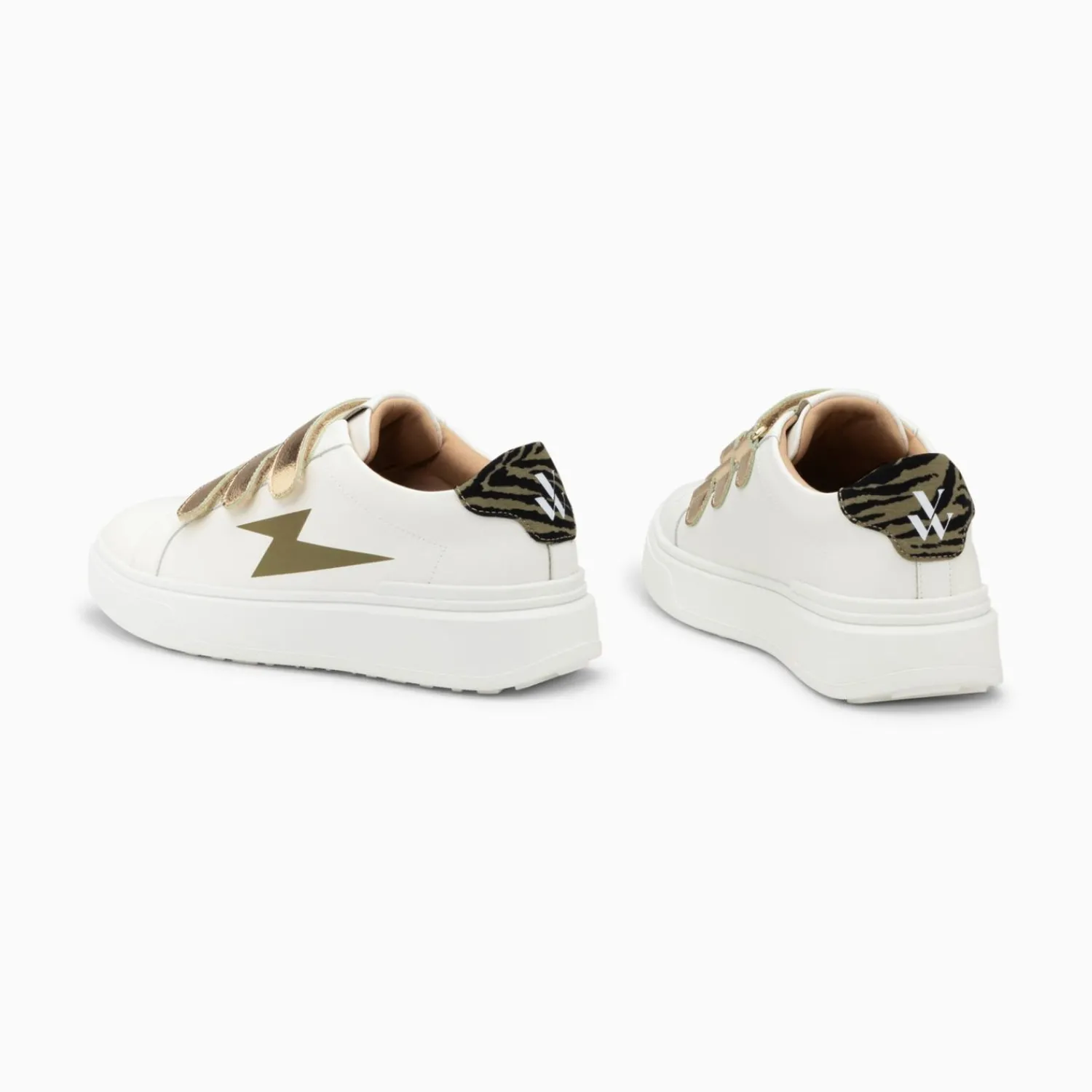 Vanessa Wu Sneakers>Baskets Eclair Salome Blanc Et Kaki A Scratchs Or