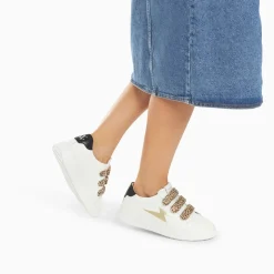 Vanessa Wu Sneakers>Baskets Eclair Salome Blanc Et Or A Scratchs Guepard