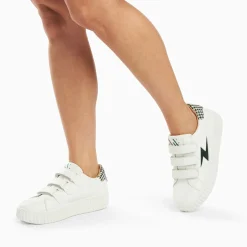 Vanessa Wu Sneakers>Baskets Eclair Sansa Blanc Et Vert Pied-De-Poule A Scratchs