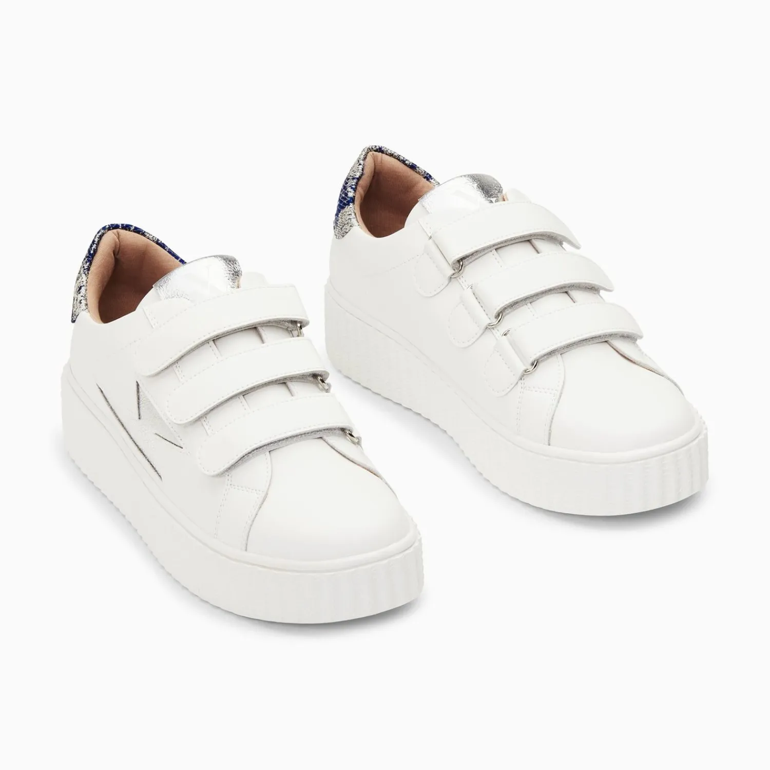 Vanessa Wu Sneakers>Baskets Eclair Susan Blanc Et Argent A Scratchs