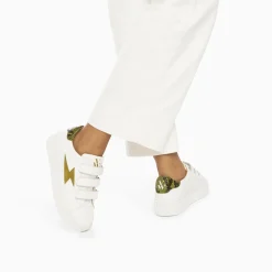 Vanessa Wu Sneakers>Baskets Eclair Susan Blanc Et Kaki A Scratchs