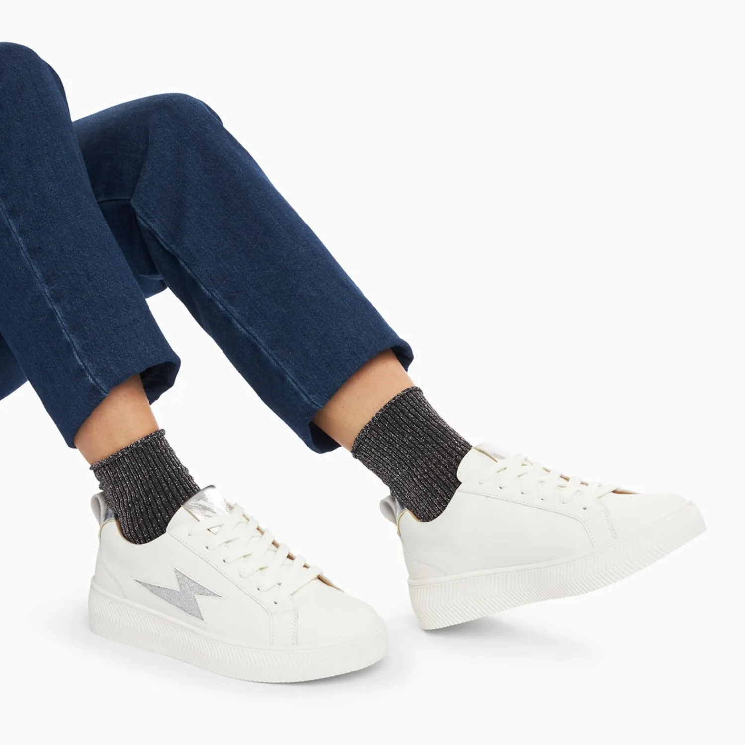 Vanessa Wu Sneakers>Baskets Eclair Tania Blanc Et Argent A Paillettes