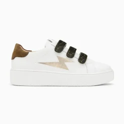 Vanessa Wu Sneakers>Baskets Eclair Thais Blanc Et Or A Scratchs Kaki
