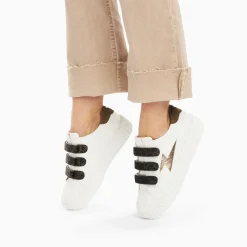 Vanessa Wu Sneakers>Baskets Eclair Thais Blanc Et Or A Scratchs Kaki