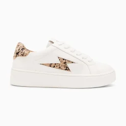 Vanessa Wu Sneakers>Baskets Eclair Tiff Blanc Et Beige Imprime Guepard A Lacets