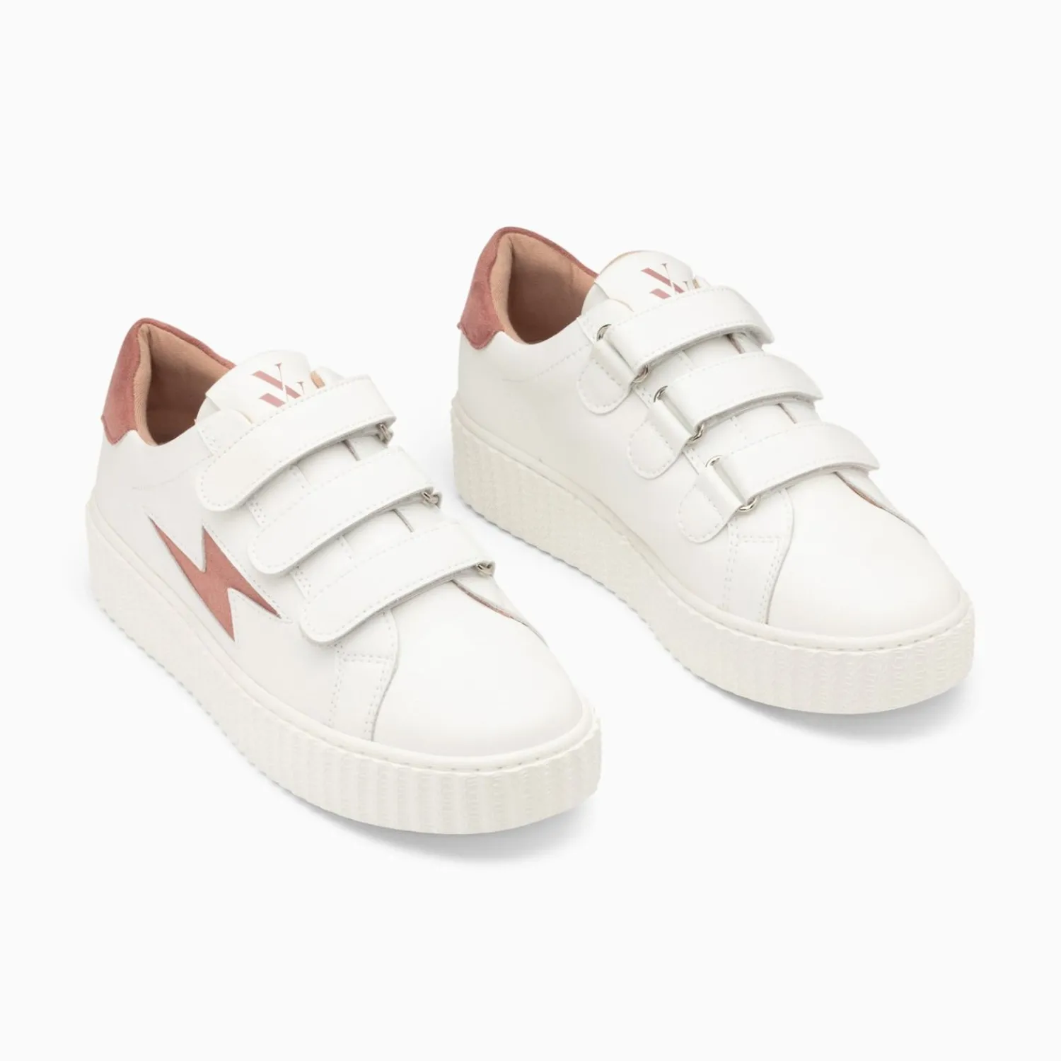 Vanessa Wu Sneakers>Baskets Eclair Vicky Blanc Et Vieux Rose A Scratchs