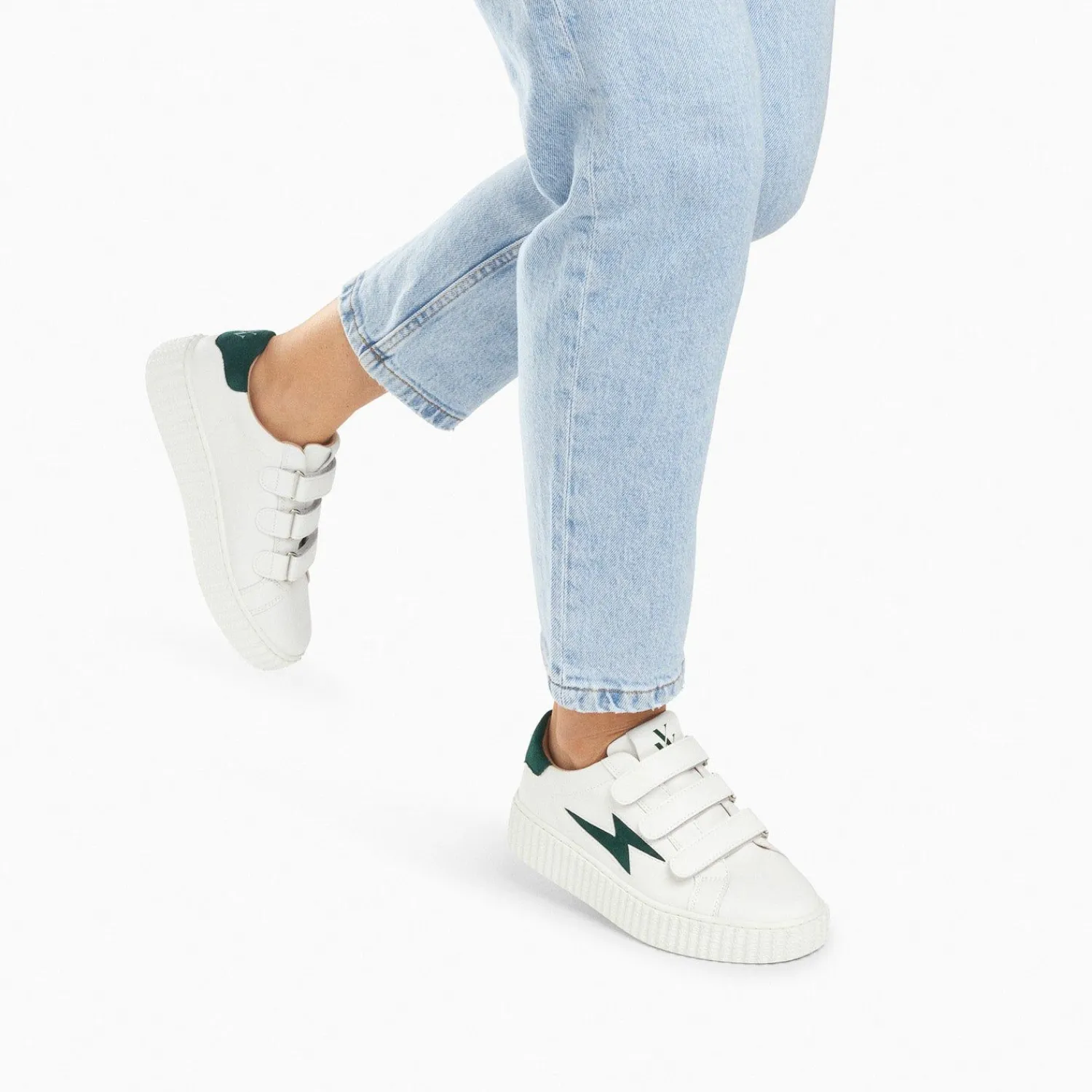 Vanessa Wu Sneakers>Baskets Eclair Vicky Blanc Et Vert Sapin A Scratchs
