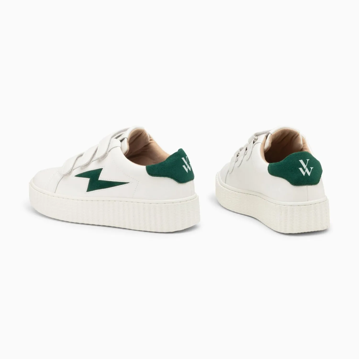 Vanessa Wu Sneakers>Baskets Eclair Vicky Blanc Et Vert Sapin A Scratchs